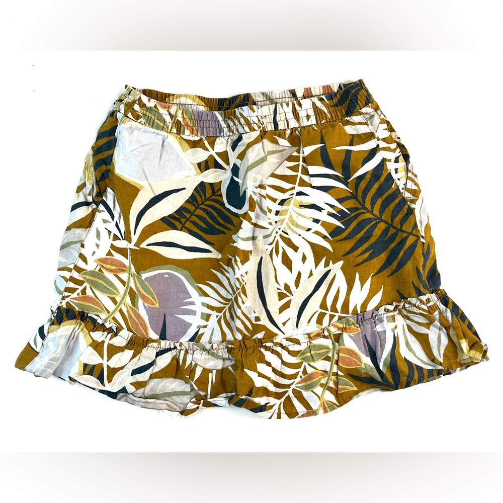 C&C California Tropical Linen Mini Skirt Size M 17” Ruffle Beachy Boho [000134]